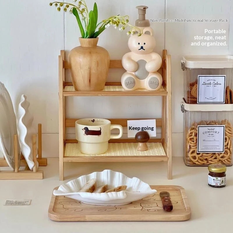 Desktop Removable Bamboo Office Balcony Storage Rack Space Saving Qme