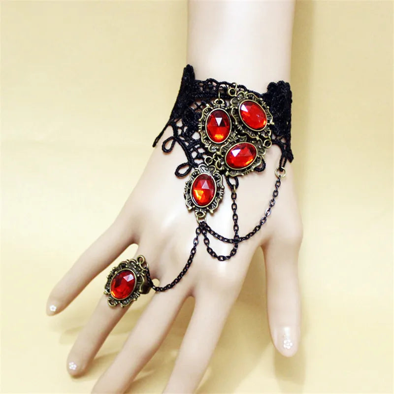 b131 Vampire Black Lace Gem Bracelets Vintage Punk Versatile Ring Bracelet Jewelry Accessories Suitable for Fashionable Women Qme VERMEIL