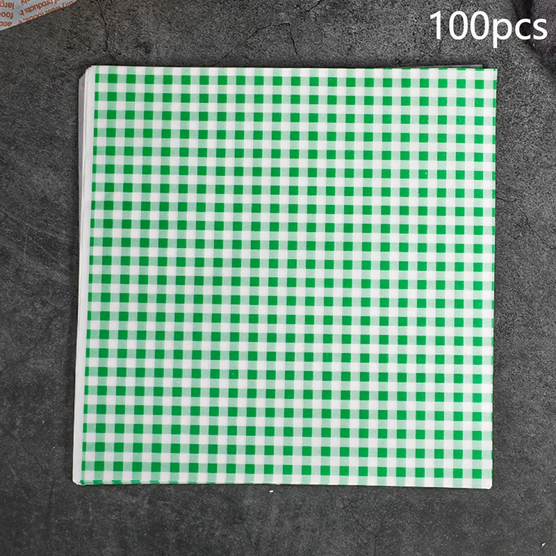 100Pcs Greaseproof Paper Liners Sandwich Wrapping Paper 7 Colors Wax Paper Sheets For BBQ Picnic Festival Party Fast Food Qme green 100pcs