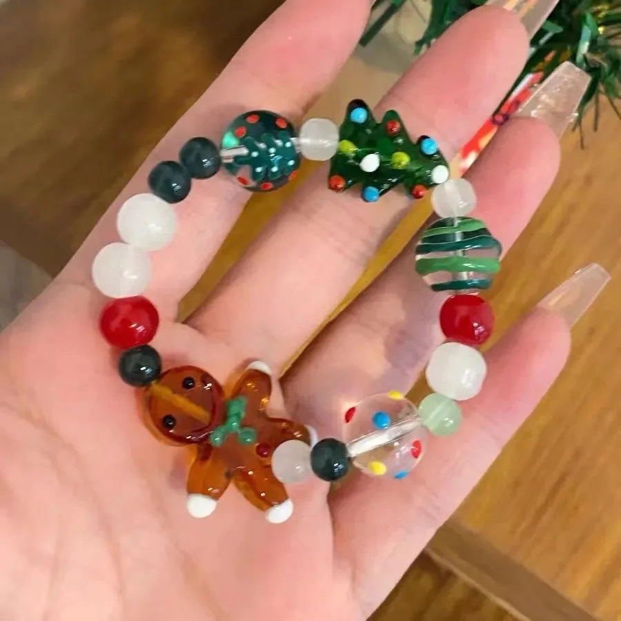 Niche Design Gingerbread Man Cartoon Bracelet - Christmas Minimalist Versatile for Christmas Gift Qme Beaded Bracelet