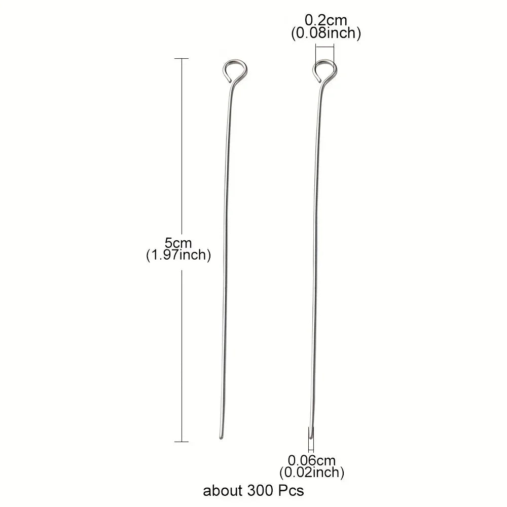 About 300pcs 1.97inch Stainless Steel Eye Pins 9 Needles Eye Head Pins Suitable For Making Jewelry Earrings Tools Qme