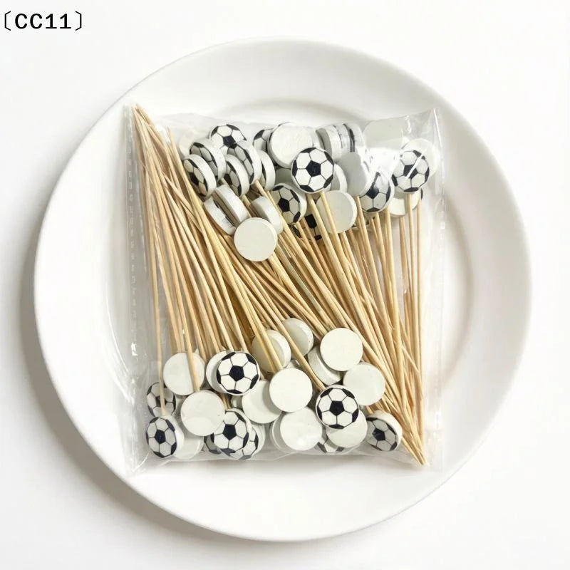 Soccer Bamboo Food Fruit Picks Disposable Eco-friendly Skewers Cute Qme