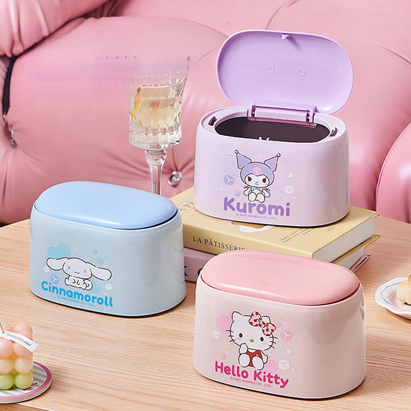 Hello Kitty Kuromi Desktop Trash Can Storage Bin for Cars, Home, Office, and Dining Rooms Plastic Trash Can Qme