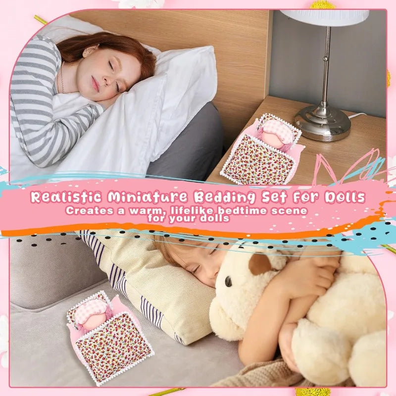 3 pieces of 17cm doll pillows, mattresses, duvet covers, cute floral bed covers, doll accessories, comfortable sleeping gifts Qme