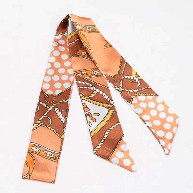 Skinny Scarf Hair Small Women Simple Handle Ribbon Fashion Printing Qme A-36