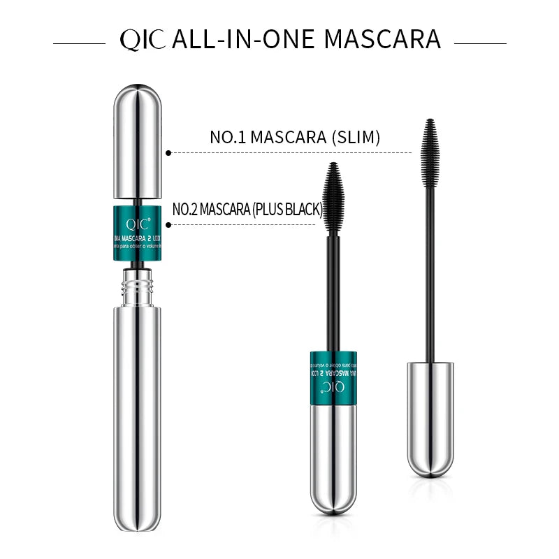 2 In 1 Dual Effect Black Waterproof Mascara 4D Lash Lengthening Thickening Curling Eye Makeup Cosmetics Qme
