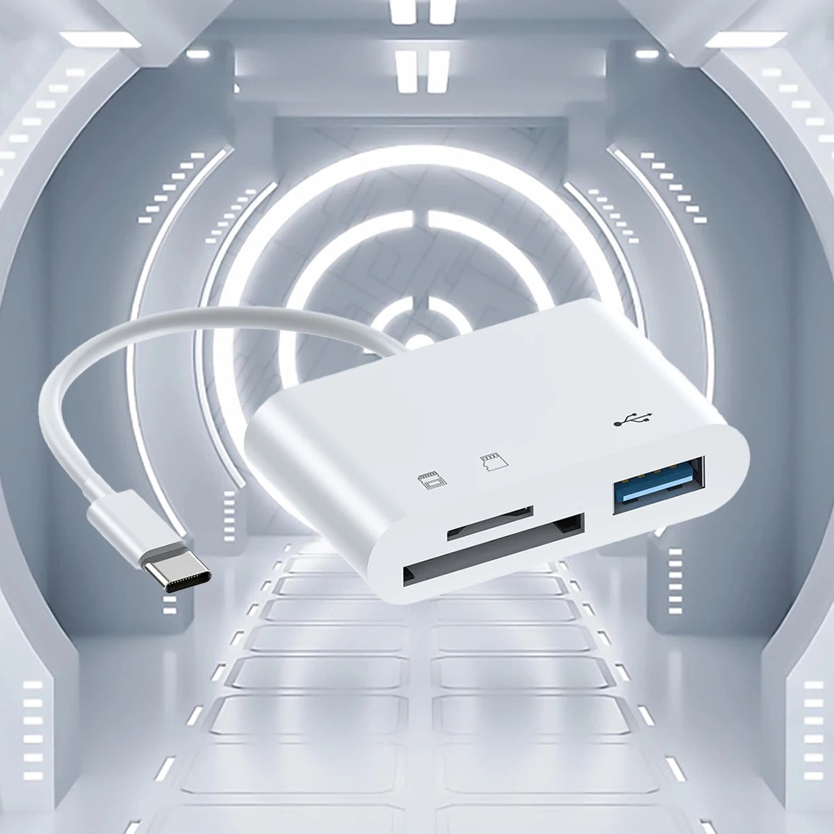 3-in-1 Multifunctional Type-c Card Reader Suitable Computer Mobile Qme WHITE
