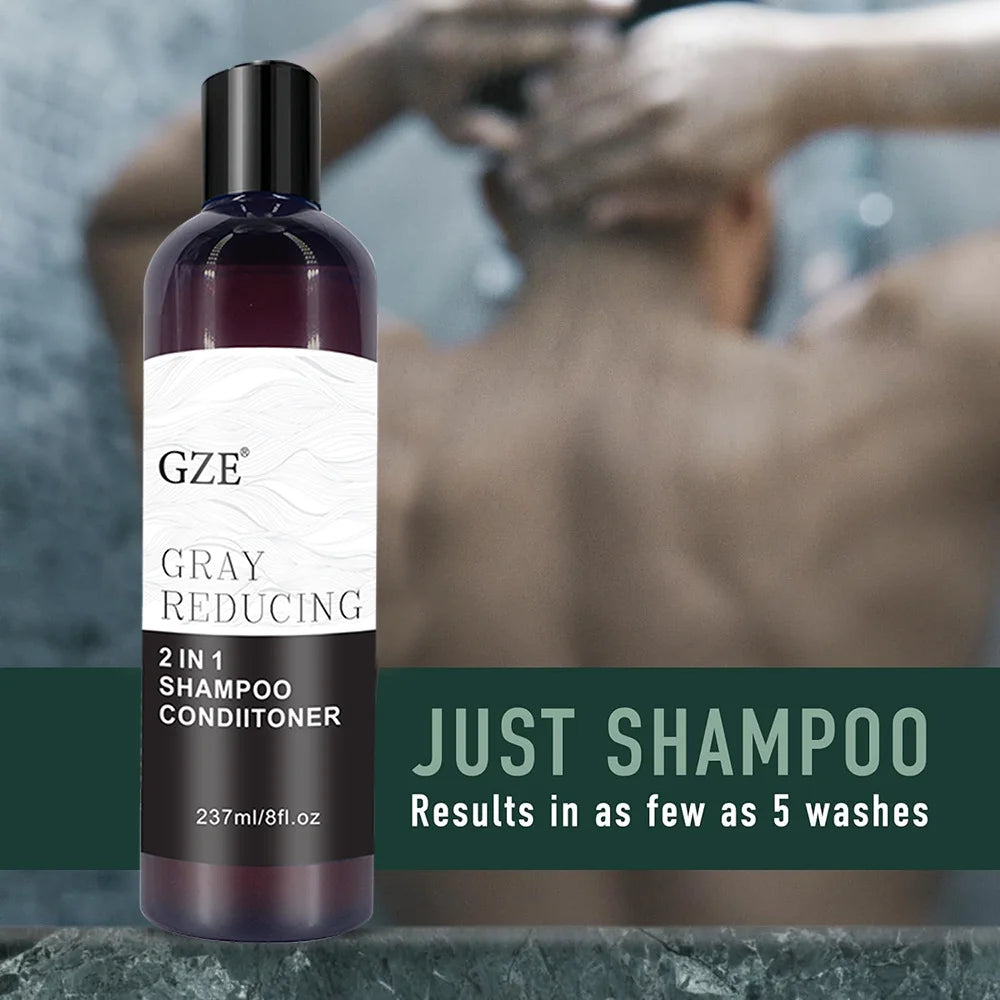 GZE Grey Reducing 2-In-1 Shampoo Conditioner - Softening Properties Say Goodbye to Grey Hair Eliminate Unwanted Grey Hair Tones Qme