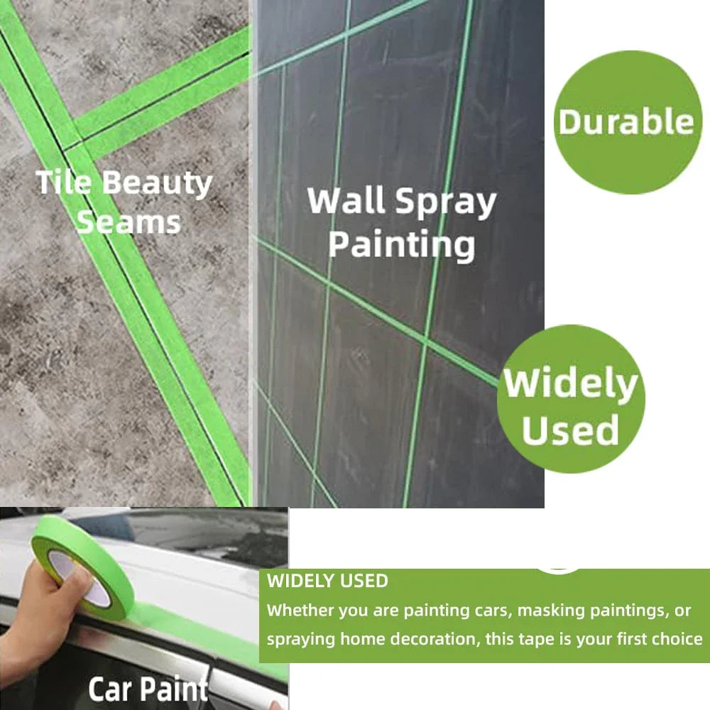 8 Rolls Green Painters Tape 2cm Wide Medium Adhesive Masking Tape Residue-Free Wall Trim Tape for Painting DIY Crafting Decor Qme