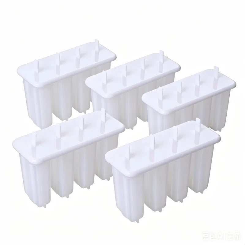 4 Sticks Popsicle Mold Set with Lid Reusable Homemade Ice Cream Frozen Popsicle Tray Household Frozen Popsicle Tray Qme white 5pcs