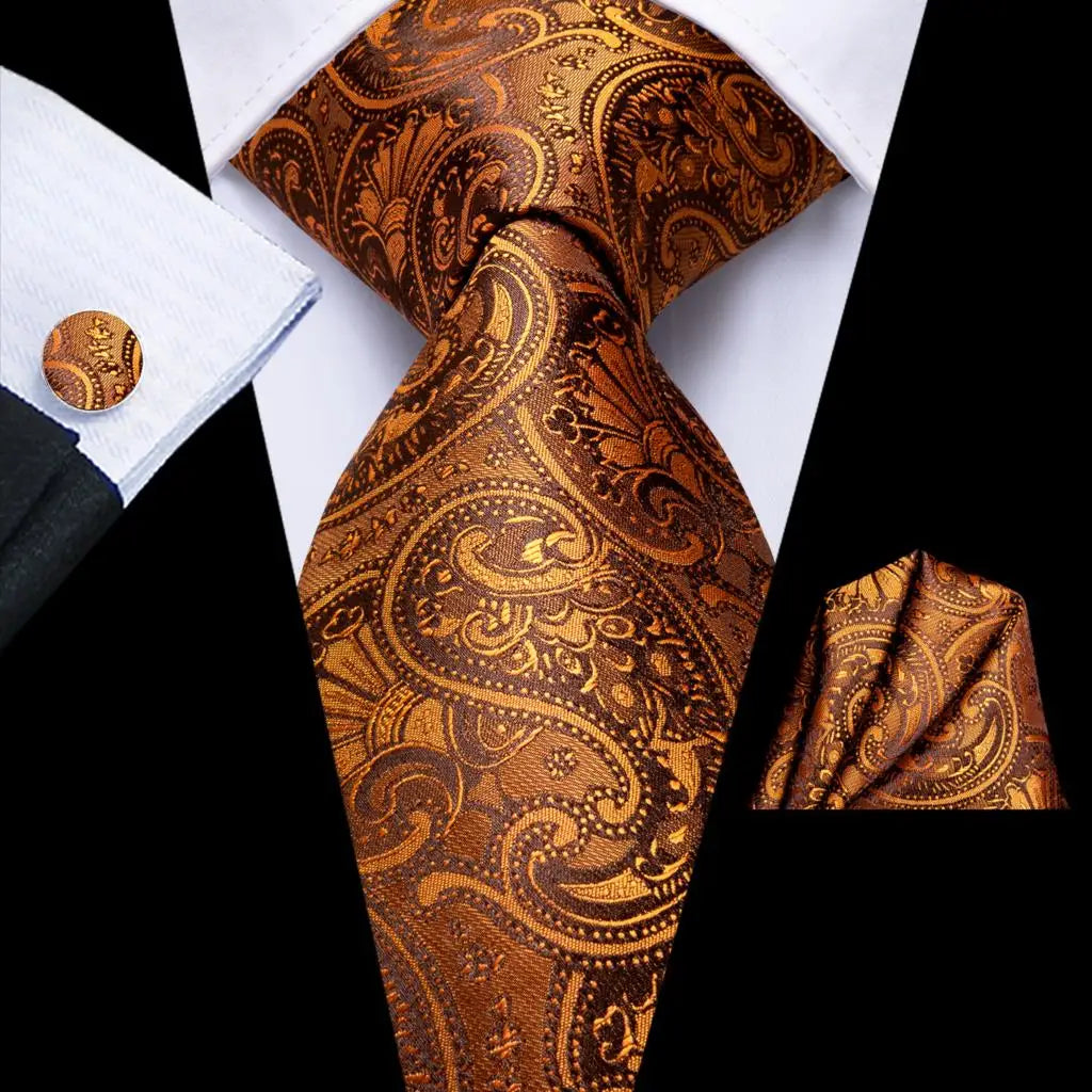 Hi-tie Designer Tie Men Orange Grey Paisley 2023 Fashion Silk Wedding