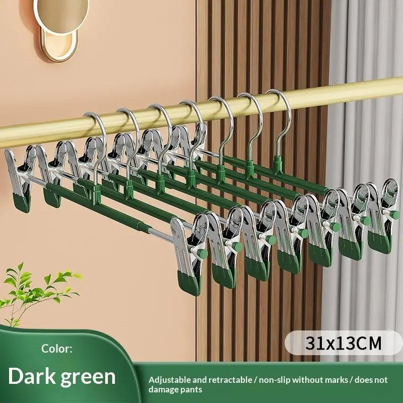 12Pcs Adjustable Metal Hangers With Clips Non-Slip Space-Saving For Pants/Skirts & All Garments Keep Clothes Tidy & Organized Qme Green 12pcs