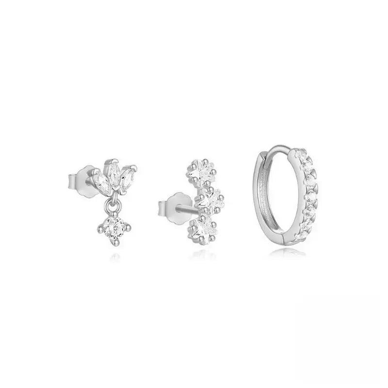 3PCS Fashion Cute Zircon Flower Ear Stud For Women Fashion 18K Gold Plated Star Ear Stud Earring Piercing Girl Set Jewelry Gift Qme A4