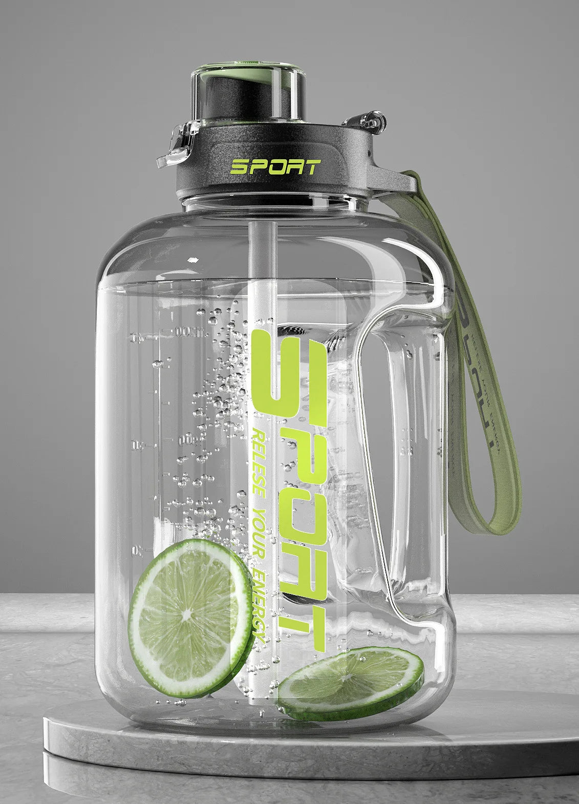 Extra Large Capacity Sports Fitness Straw Water Bottle Qme GRAY