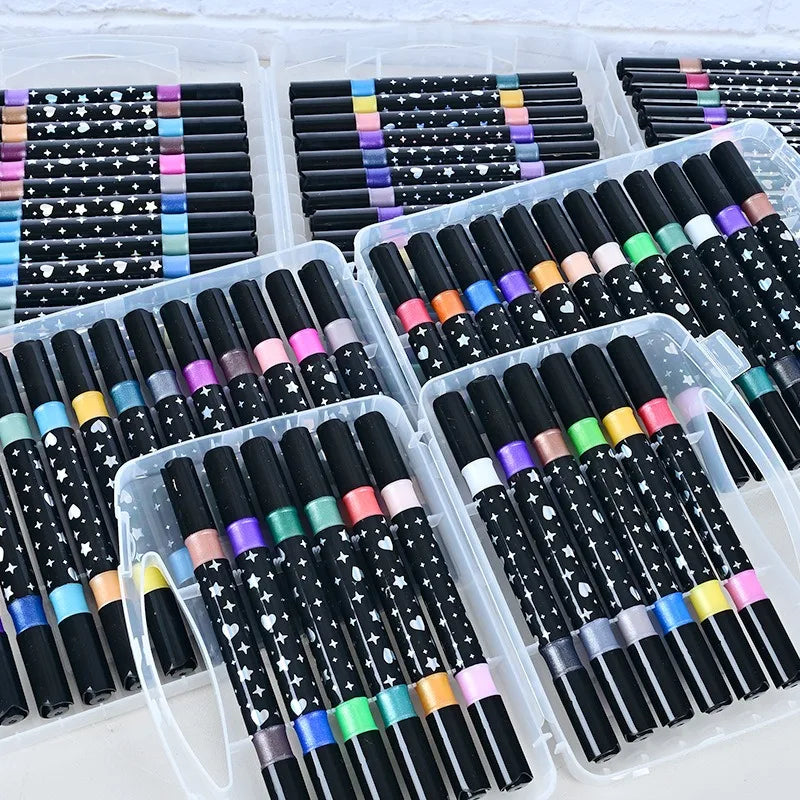 24/48/72/96 Colors Dual Brush Tip Glitter Art Markers Metallic Paint Marker Pens DIY Crafts Birthday Cards, Making Poster, Album Qme