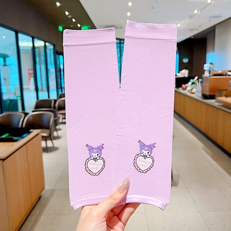 Hello Kitty Kuromi Sun Protection Arm Sleeves Breathable Cooling Arm Sleeves for Students UV-Protective Puff Sleeves Qme