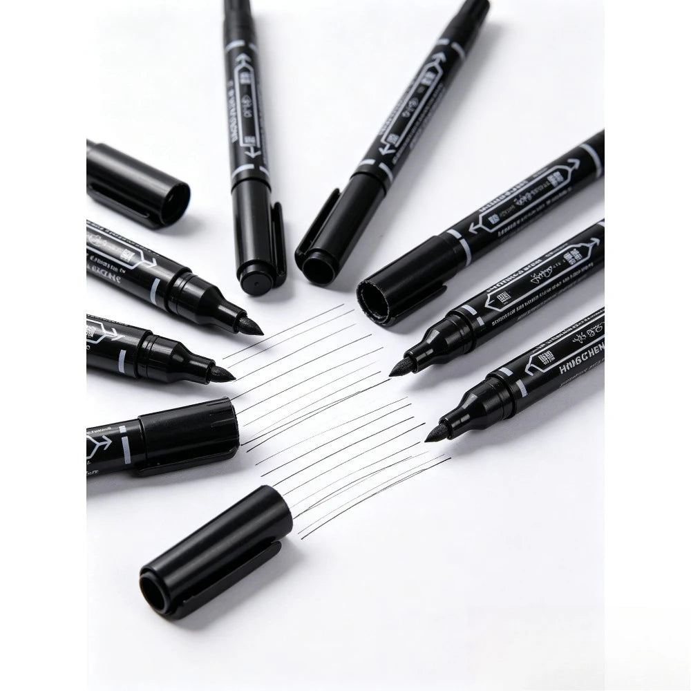 Dual Tip Black Fineliner Pens, Waterproof Sketch Markers for Drawing, Writing & School Art Qme