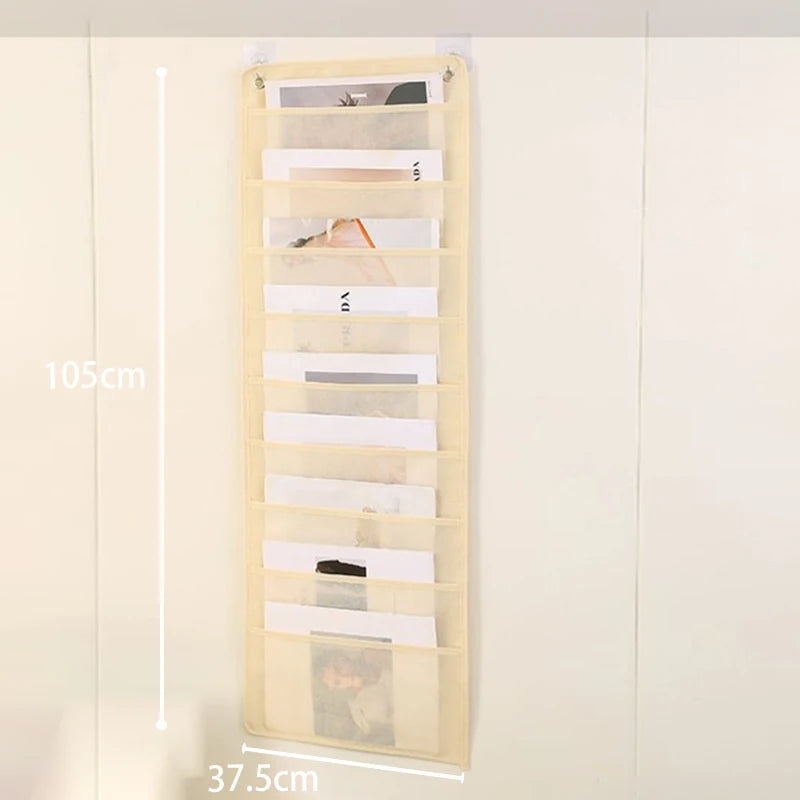 Document Hanging Storage Bag Oxford Cloth Pocket Chart File Folding Qme 9grid Beige