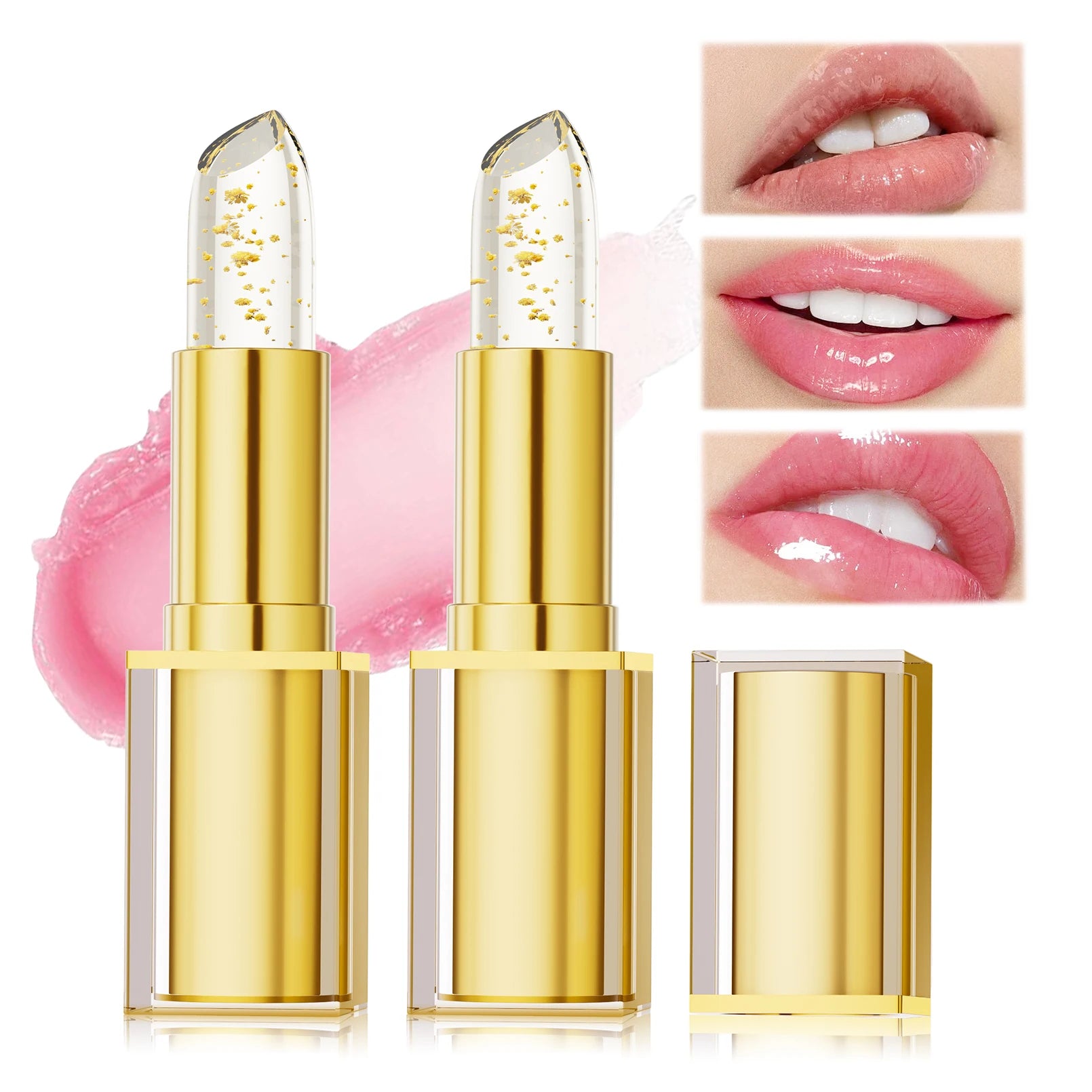 Jelly Gradient Lipstick, Cup Non-stick Gold Foil PH Color Changing Lip Balm, Long Lasting Hydrating Moisturizing Makeup Lipstick Qme