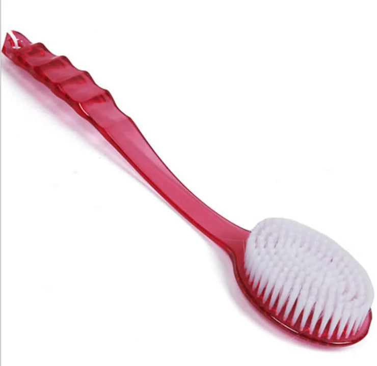 2 in 1 Multi-Purpose Bath-Brush Long Handle Back Scrubber Wet Dry Exfoliating Shower Sponge Skin Massage Tool Qme red
