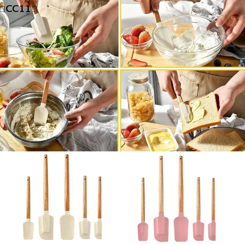 Cream Cake Silicone Spatula Wooden Handle Baking Pastry Scraper Qme