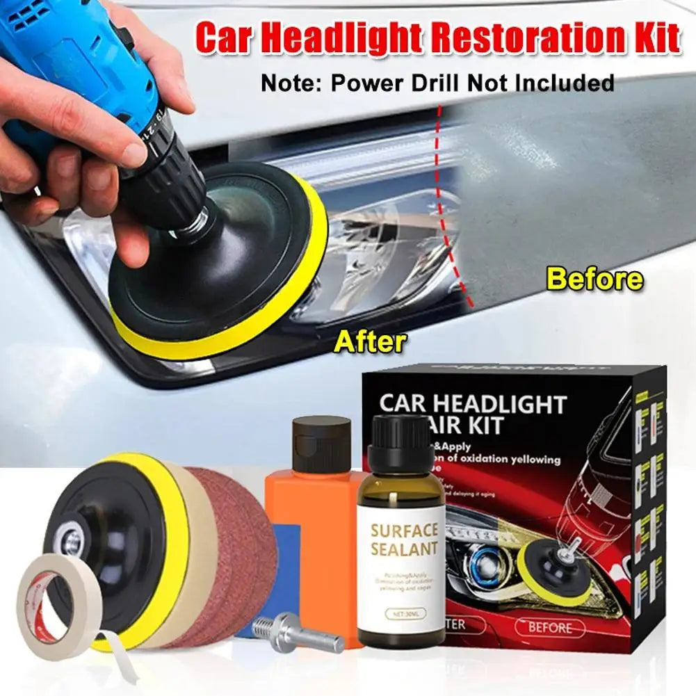 Car Headlights Restoration Kit Chemical Brightener Headlight Polisher Restorer Polishing Paste Set Auto Headlamps Wax Sanding Qme