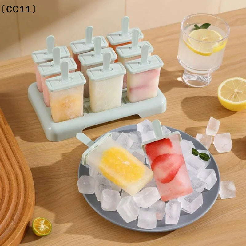 9 Grid Ice Cream Mold Popsicle Tray DIY Machine Homemade Summer Stick Qme