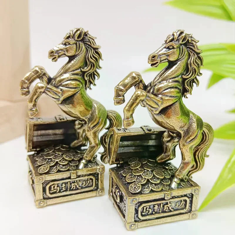 Zodiac Horse Statue Ornament Gifts Brass Horse Feng Shui Horse Figurine Miniatures Crafts Office Home Decor Accessory Qme
