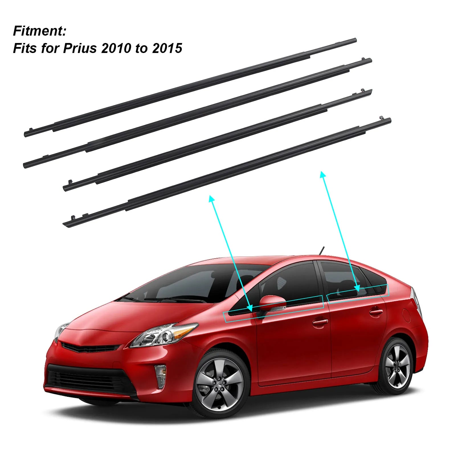 4 Pcs Door Belt Moulding Weatherstrips 75710‑47021 Outside Window Belt for 2010 to 2015 75740‑47021 75730‑47021 Qme