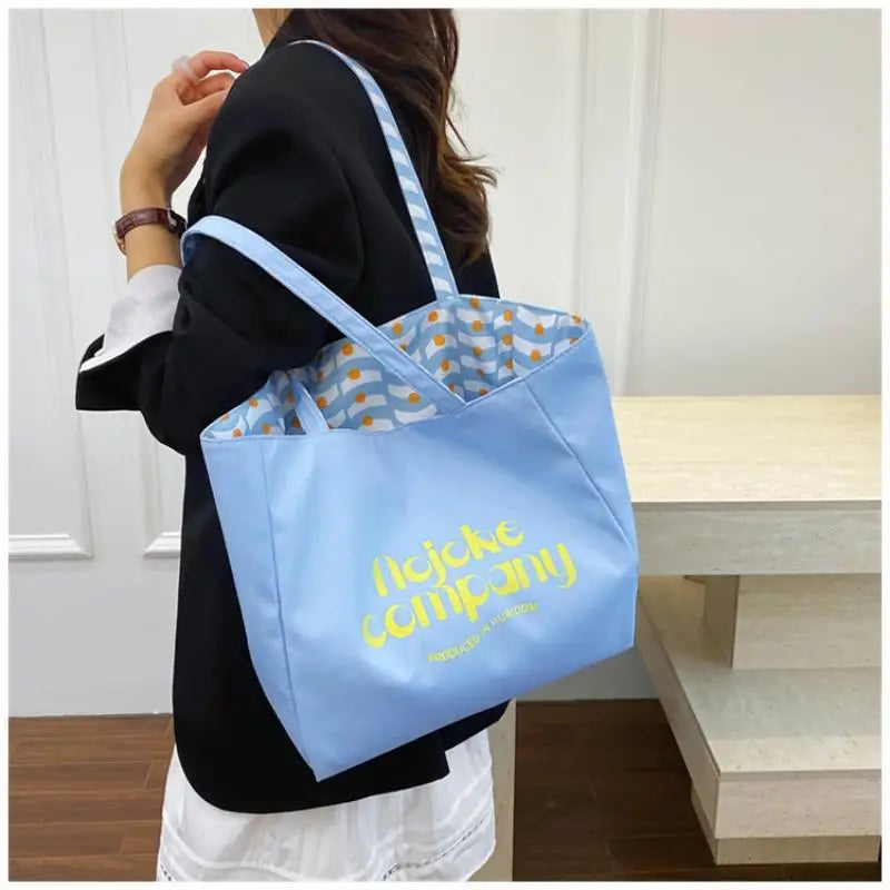 Cute Large Capacity Red Canvas Tote Bag Perfect For Commuting School Shopping Outings Qme