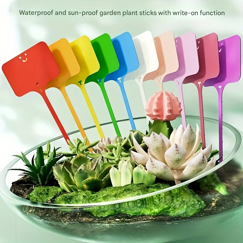 100pcs T-Shaped Colorful Garden Plant Labels, Reusable with Permanent Marker, Durable Plastic Waterproof Seed Name Tags Qme
