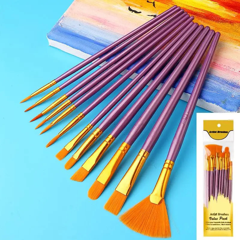 Nylon Bristle Brush Flat Brushes Watercolor Oil Paint Artists Amateur Qme A7