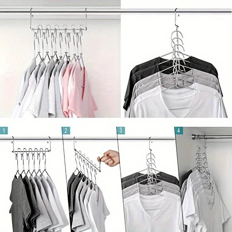 Maximize, Organize & Save Space: 2/4pcs Stainless Steel Cascading Hangers, 12 Slots - Perfect for Efficient Closet Organization Qme