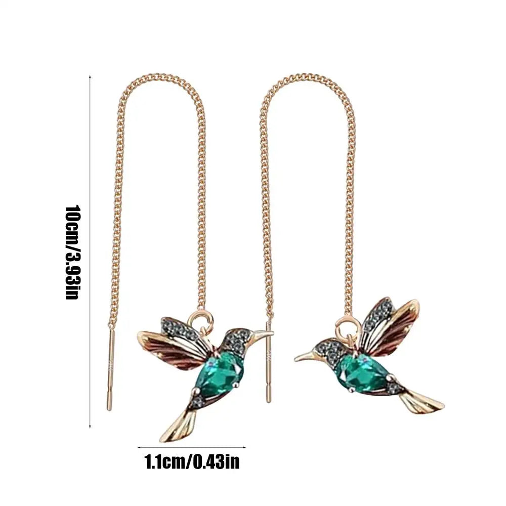 Hummingbird Pull Through Threader Earrings Hummingbird Wing Pendant Necklaces Portable Light Weight Long Chain Drop Earrings Qme Blue