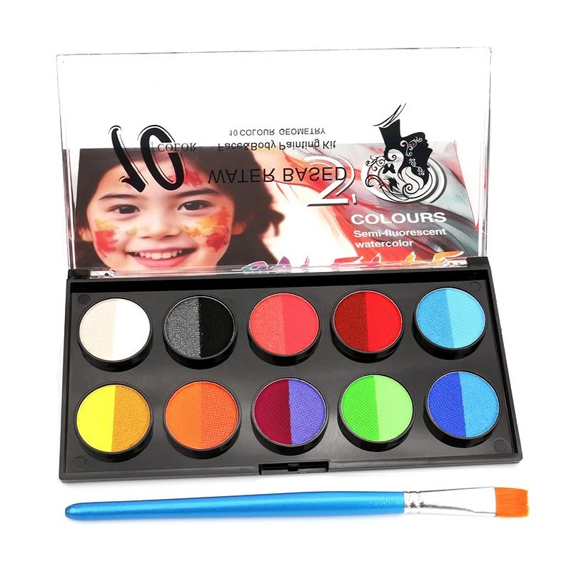 10-grid Double Water-soluble Body Painting Crayons Brush Vibrant Qme