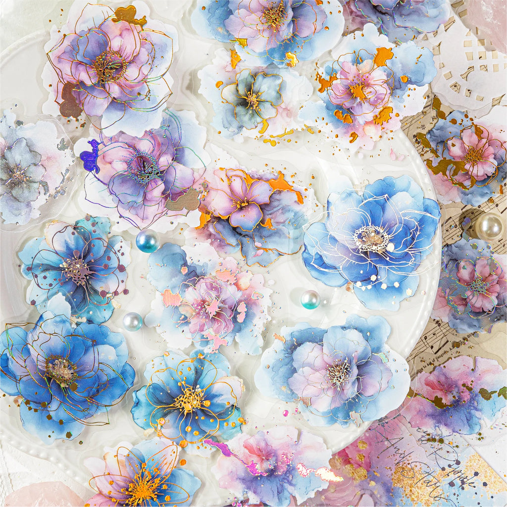 Holographic Waterproof Silver Floral Stickers 20 Sheets for Scrapbooking Journal DIY Decoration Collage Diary Supplies Qme