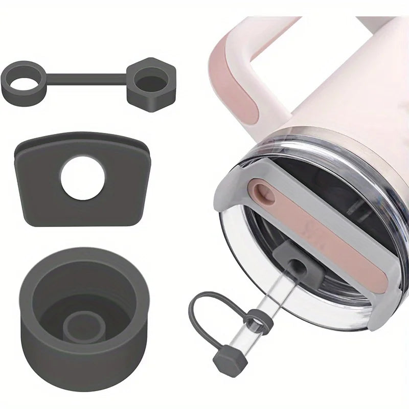 3-piece silicone spill proof plug set, suitable for leak proof accessories for 30 ounce and 40 ounce flat bottomed cups Qme grey