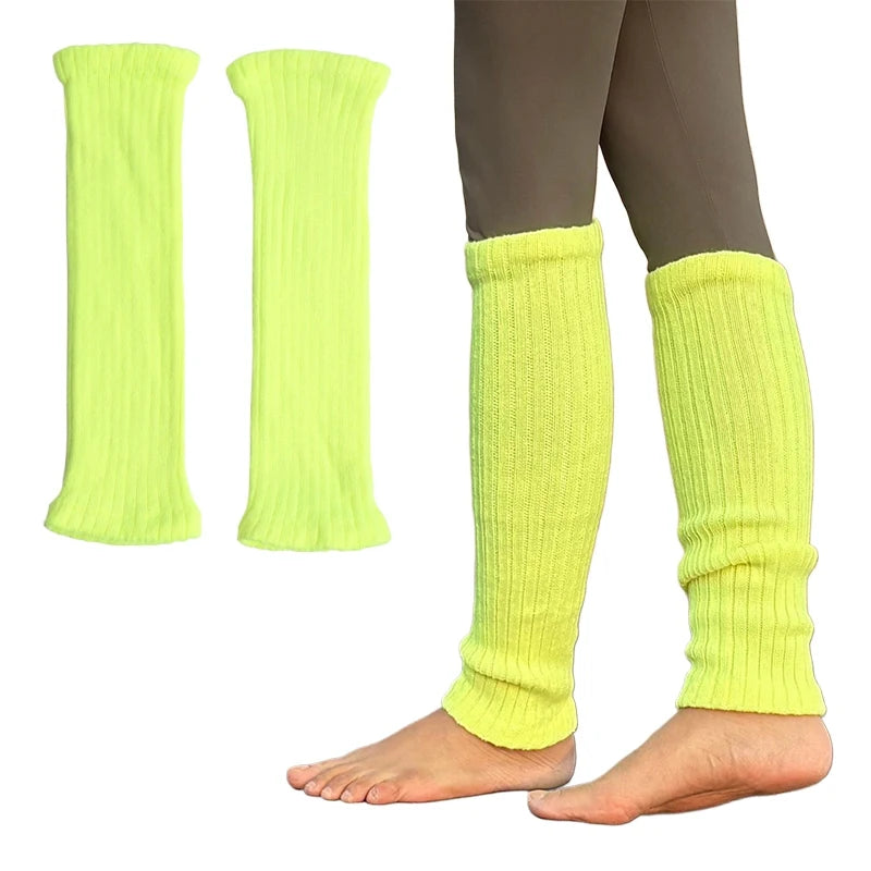 Women Winter Bright Green Color JK Style Spice Girls College Foot Cover Warm Pile Long Socks Boot Cuff Cover Knitted Leg Warmers Qme