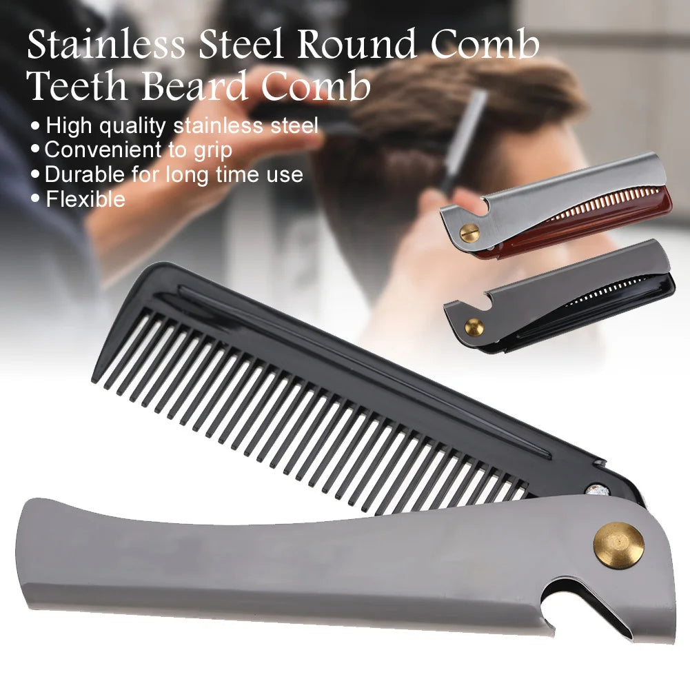 Folding Beard Comb Moustache Comb Beard Comb Folding Moustache Shaping Comb Stainless Steel Round Comb Teeth Beard Comb Qme