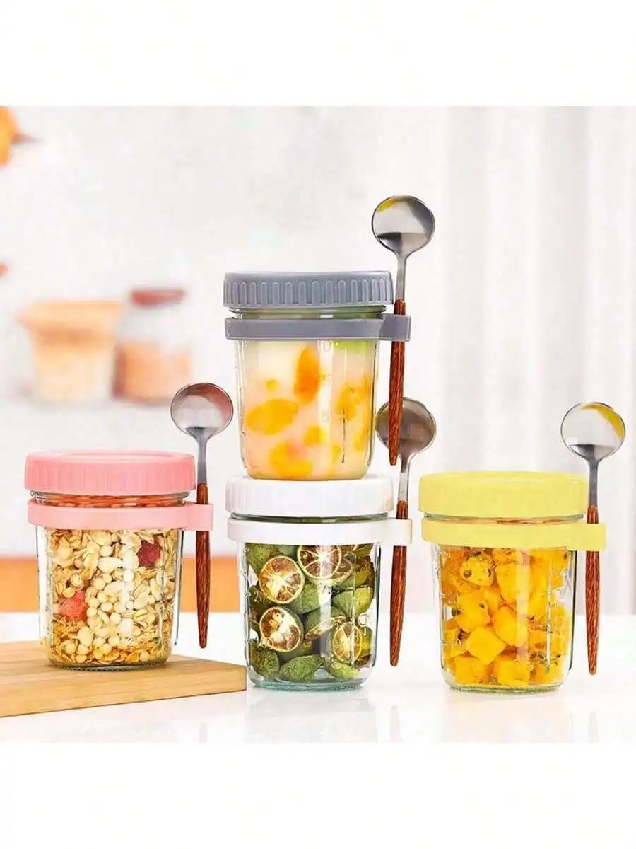 Overnight Oatmeal Container Lid Spoon Large Capacity Airtight Jar Qme