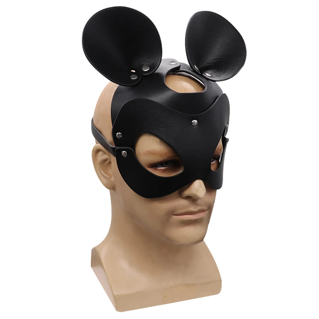 Bunny Mask Cosplay Punk Spiked Leather Cat Mouse Headgear Masquerade Dance Party Pvc Half Face Helmet Halloween Accessory Prop Qme