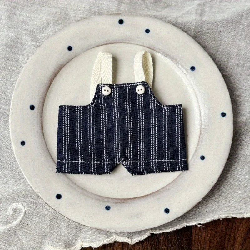 Suitable for 17cm labubu wearing retro striped overalls, cute changing clothes for dolls and dolls Qme DEEP BLUE