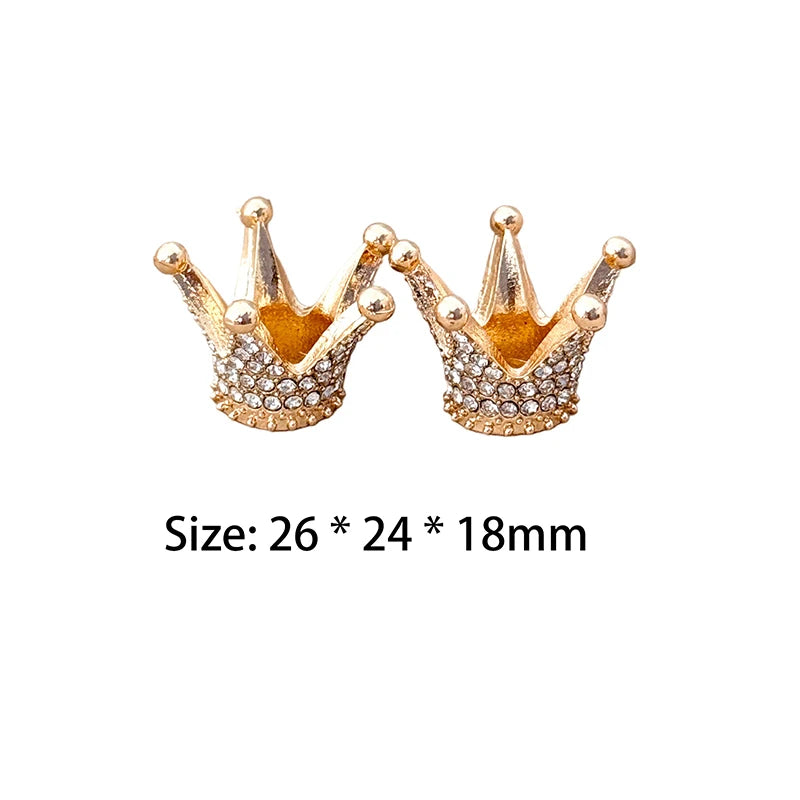 2 Dollhouse Miniature Gold Mini Alloy Crown Rhinestone Princess Small Qme 2pcs 26x24x18mm