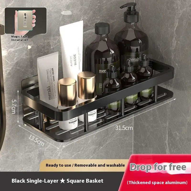 Corner Shelf Wall Soap Holder Bathroom Organizer Rack Punch-free Qme Black A 1pcs Alloy