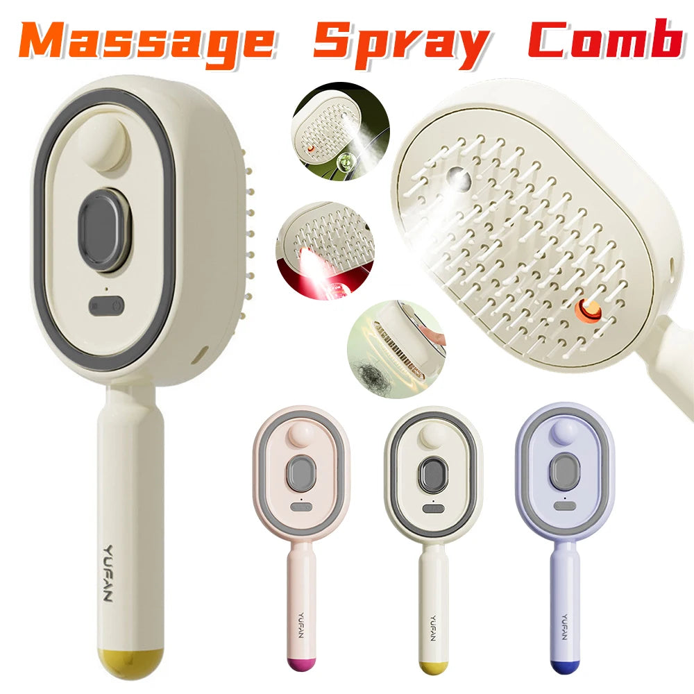 Electric Spray Hair Brush 2-In-1 Misting Hair Brush with Water Spray Reduce Frizz Anti-Static Retractable Steam Massage Comb Qme
