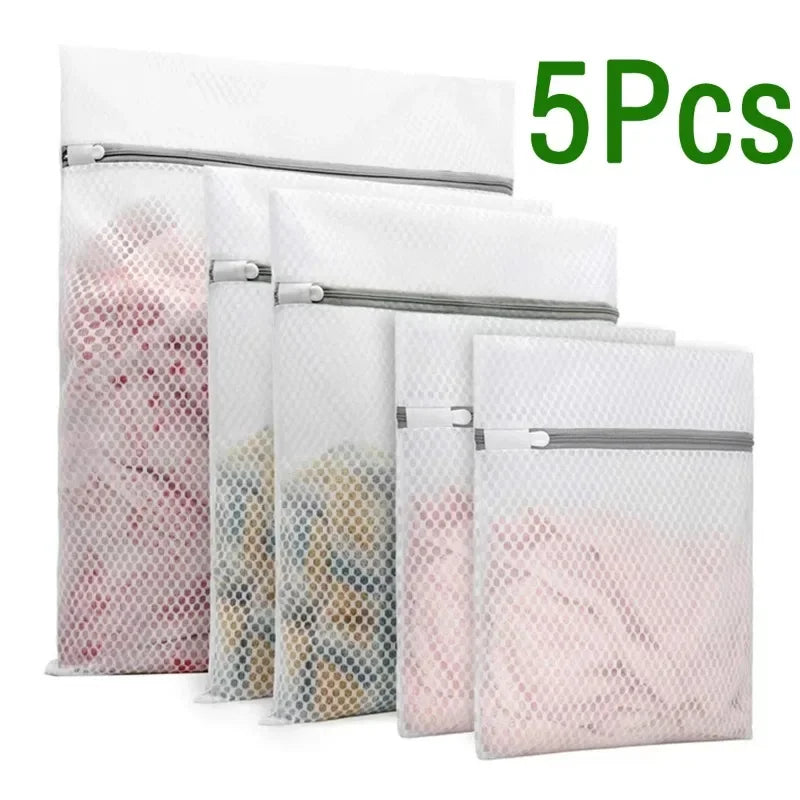 5Pcs Mesh Laundry Bags Durable Honeycomb Mesh Laundry Organizer Bags Reusable Washing Machines Bag Qme