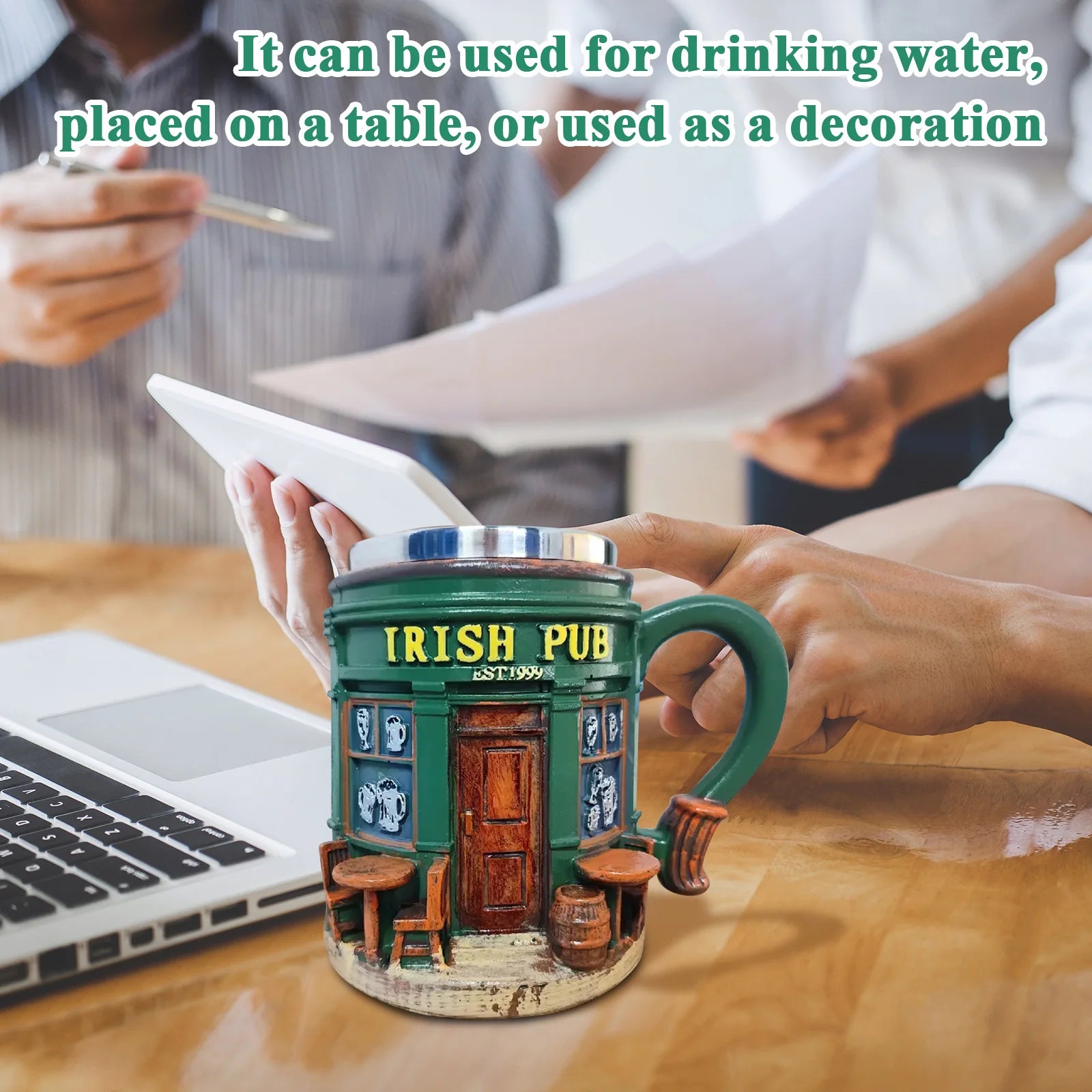 Creative Irish Pub Stainless Steel Mug Home Bar Resin Crafts Ornaments Beer Mug Coffee Cup Drinking Utensils Xmas Holiday Gift Qme