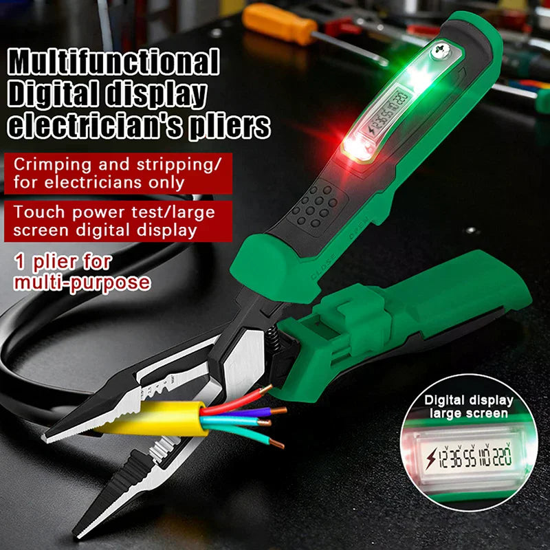 Multifunctional Wire Stripping Pliers With Digital Display Voltage Testing Cable Cutting Crimping Pliers Electrician Pliers Qme