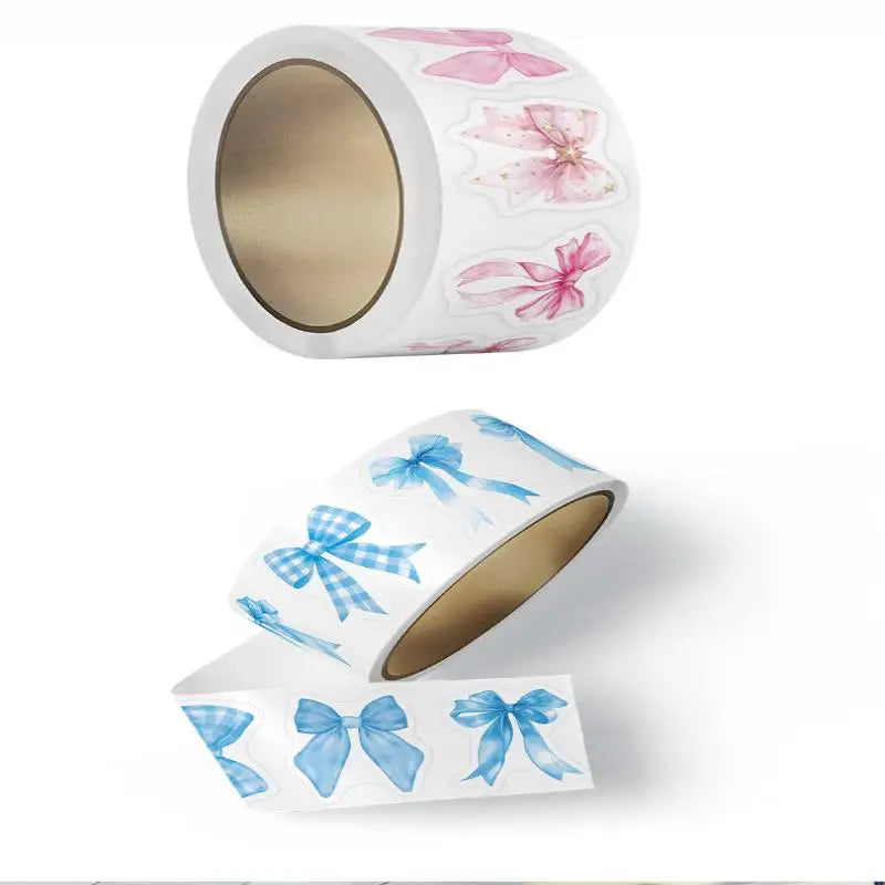 Bow Pattern Packaging Stickers Roll Removable Decals DIY Scrapbook Qme
