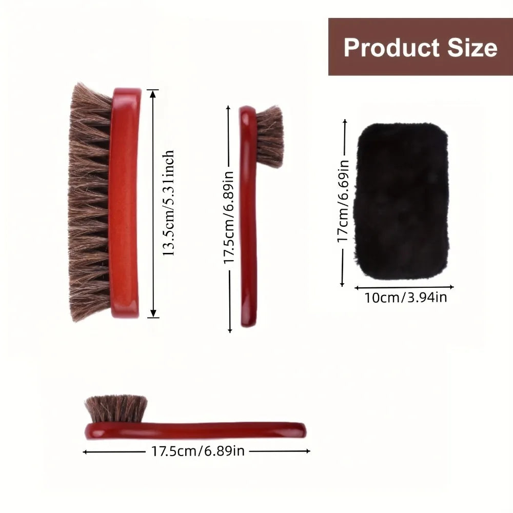 Horsehair Shoe Polish Brushes Applicator Cleaning Leather Shoes Boot Qme